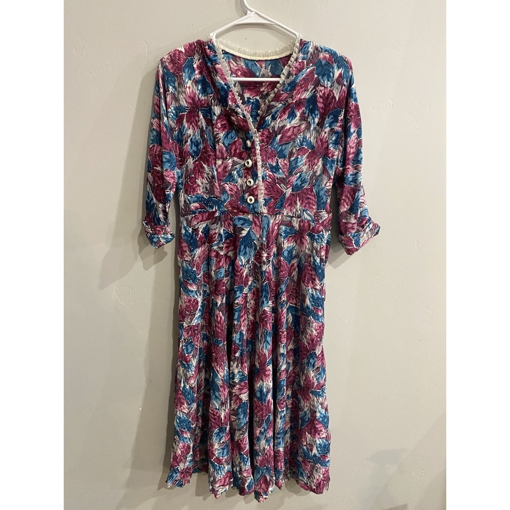 VTG 1940's Blue & Pink Dress Ruffle Collar GVC